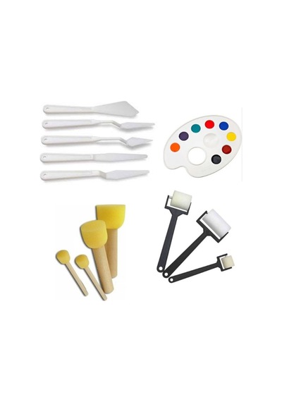 Resim Sanat Malzemeleri Rulo Ponpon Spatula Ve Palet Seti