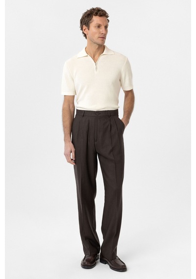 Antioch Keten Karışımlı Erkek Baggy Pantolon Kahve