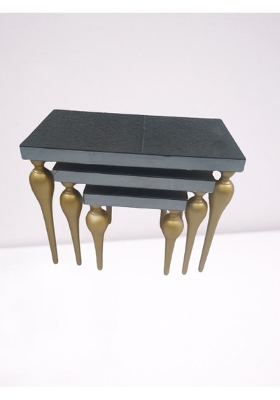 Zigon TOMBUL ayak Model Kayın Torna MDF tabla Parlak gold İskelet Füme cam Kaplama El Yapımı