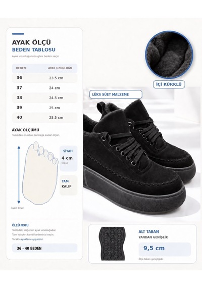 Dabab Shoes Nolen Kadın Siyah Bağcıklı Lüks Süet İçi Kürklü 4 Cm Kalın Taban Sneaker Spor Ayakkabı Dabab Shoes Nolen Kadın Siyah Bağcıklı Lüks Süet İçi Kürklü 4 Cm Kalın Taban Sneaker Spor Ayakkabı
