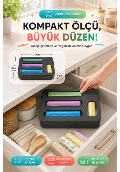 4 Bölmeli Poşet Organizeri Çöp Torbası Ve Kilitli Poşet Düzenleyici Plastik Saklama Kutusu Düzen Ant