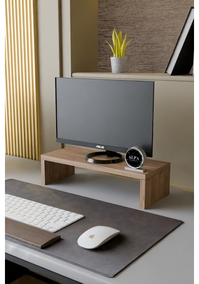 Ergonomik Masaüstü Monitör Yükseltici Ve Klavye Saklama Standı - Masa Üstü Düzenleyici Raf 45x20x11 Cm Atlantik Çam
