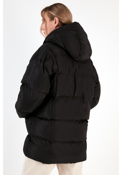 Lela Oversize Fit Kapüşonlu Şişme Bayan Mont 640Y047 Siyah
