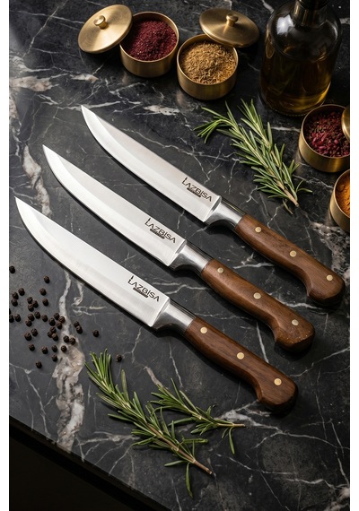 Lazbisa Mtf-003 Hand Craft Mutfak Bıçak Seti Et Ekmek Sebze Meyve Bıçağı 3 Lü Set Günlük Kullanım