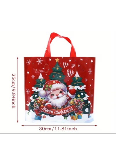 1 Adet Şenlikli Noel Baba Noel Ağacı Hediye Çanta Kırmızı Plastik Kırmızı