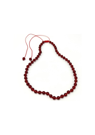 Yıldız Doğal Taş Kırmızı Akik Doğal Taş 6 MM Makrome Kolye 45 CM - 55 CM Ayarlanabilir Kırmızı