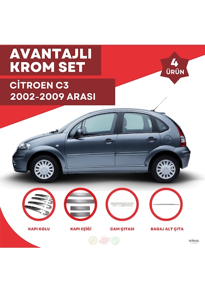 Citroen C3 Avantajlı Krom Set 2002-2009 Arası -4ürün- Paslanmaz Ç