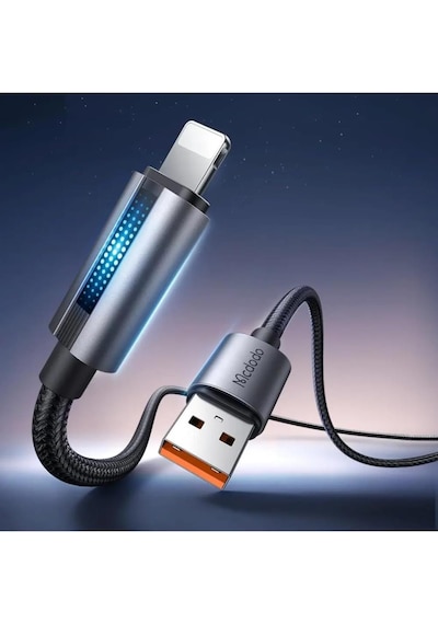 Mcdodo Ca-5660 Usb Apple Uyumlu iPhone Led Işıklı Data Şarj Kablosu 1.2m - Siyah