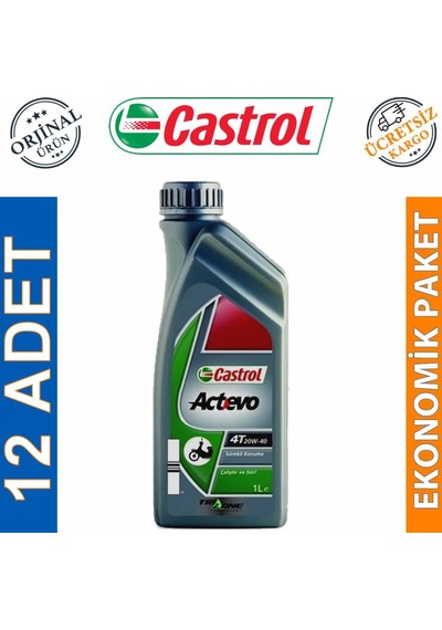 Castrol Actevo 20W-40 4t 1 L 4 Zamanlı Motosiklet Yağı (12 Adet)