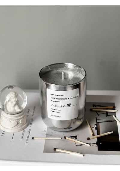 Ayna Efekt Mirror Gümüş Kokulu Vegan Soya Cam Bardak Mum Gümüş