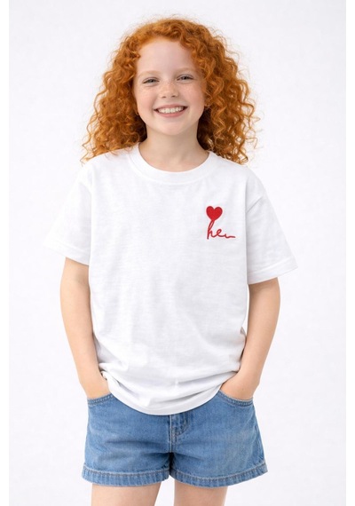 Erdem Kıds Kız Erkek Çocuk Oversize Nakışlı Pamuklu Unisex Yazlık T-shirt Beyaz Beyaz
