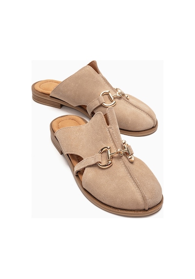 Luvishoes Favor Bej Süet Hakiki Deri Önü Kapalı Kadın Terlik