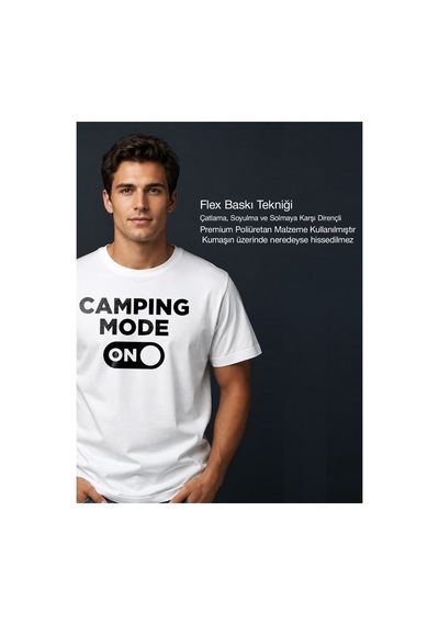North Whiskers Camping Mode On Baskılı %100 Pamuklu Unisex Lacivert Kamp Tişörtü Beyaz - 875041596 Beyaz - 875041596 Beyaz