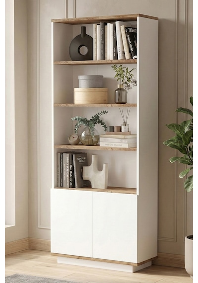 Yurudesign Future Kitaplık Raf 2 Kapaklı Raflı 168cm Çam-Beyaz FR16-AW