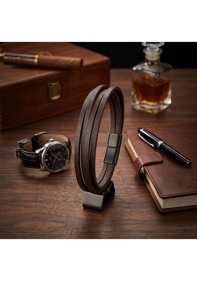 Moncuk Design Kahverengi 4 Lü Pu Deri Çoklu Bileklik - Zamak Kilit 33513b10d7 Çok Renkli