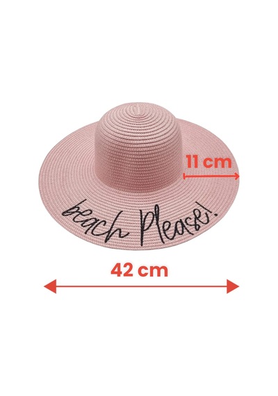 Tezzgelsin Kadın Beach Please Nakış İşlemeli Hasır Şapka Pembe