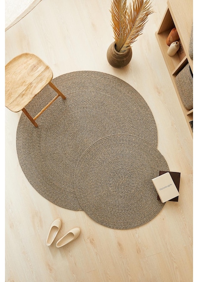 Ocean Home Textile Siyah Kırçıllı Jüt Halı Kilim 80 Cm Çap