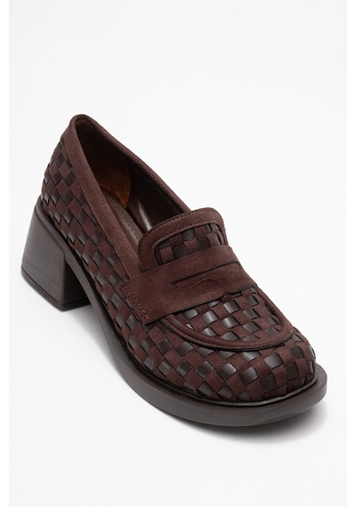 Luvishoes Luvi Shoes Marlon Kahverengi Örgülü Kadın Kalın Topuklu Loafer Ayakkabı Kahverengi