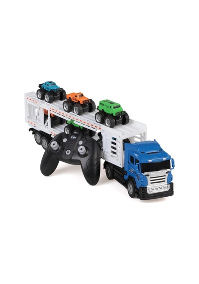 Oyuncak Uzaktan Kumandalı Araba Taşıyan Tır 35 Cm - 6 Adet Mini Arabalı Set 1:32 Ölçek Mavi