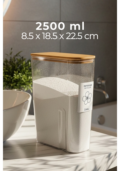 Snippy - Armoni - 3'lü Büyük Boy Deterjan Saklama Kutusu Etiketli Banyo Toz Tablet Toz Deterjan Kutusu 2500ml Şeffaf