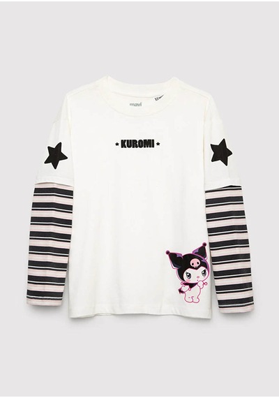 Mavi Kuromi Baskılı Ekru Kız Çocuk T-shirt M7610480-70057