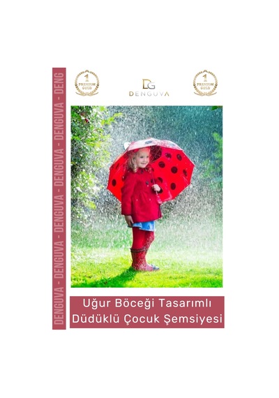 Denguva Şemsiye Kırmızı Uğur Böceği 3d Kulaklı Dayanıklı Güvenli Su Geçirmez Tasarımlı Düdüklü Çocuk Şemsiy Çok Renkli