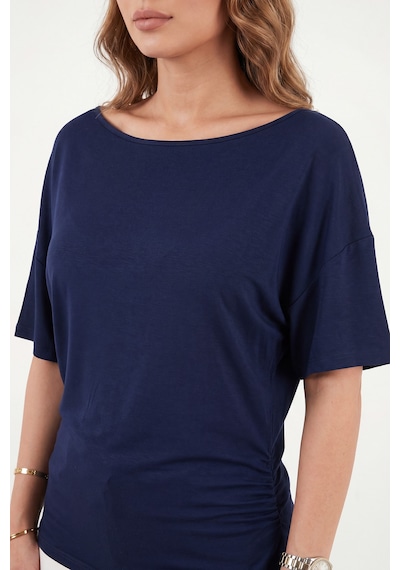 Lela Standart Fit Drape Detaylı Yarasa Kol T Shirt Bayan T Shirt 5866962 Lacivert