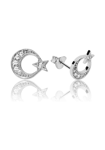 Gümüş Ay Yıldız Çivili Küpe N11.35520