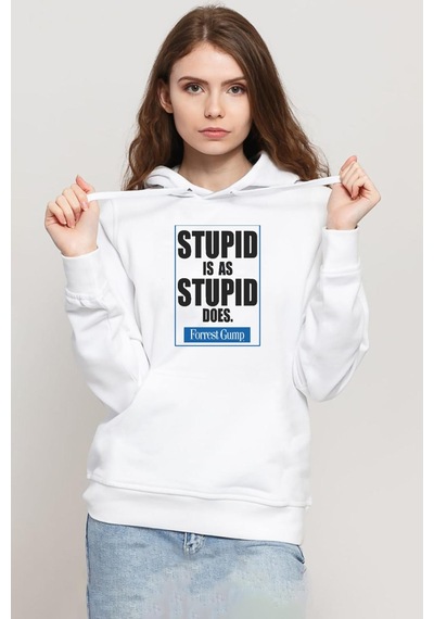 Forrest Gump Stupid Is As Stupid Does Beyaz Kadın 3ip Kapşonlu Sweatshirt 001
