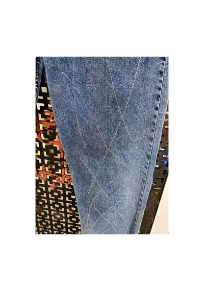 Çınar Boutique Likralı Taşlı Kot Mavi Mavi