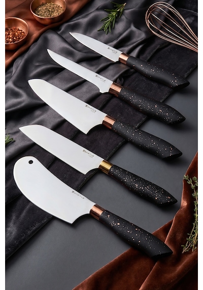 Black Copper Serisi 5 Li Mutfak Bıçağı Et Ekmek Sebze Mutfak Şef Bıçak Seti Mft-568 Siyah