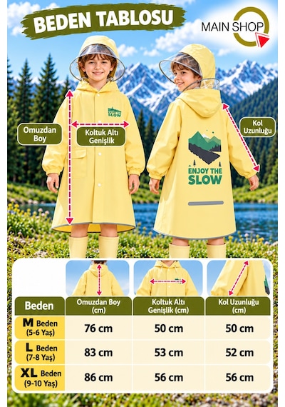 Mainshop Şeffaf Siperlikli Çıtçıtlı Ve Fermuarlı Taşıma Çantalı 4 Renk Çocuk Yağmurluk 9-10 Yaş L - Xl Bej