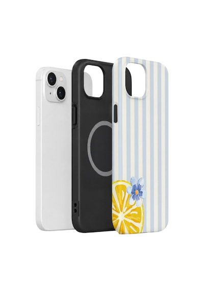 Apple iPhone Uyumlu 14 Vorian Çift Katmanlı Magsafe Kılıf Blue Lemon Blossom