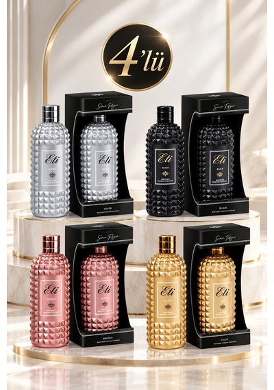 Eti Boutıqua Silver Black Bronze Gold Cam Şişe Butik Parfüm Kolonya 4 Lü 300ml Özel Set