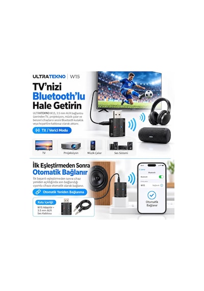 W15 Bluetooth 5.3 Usb Ses Adaptörü Tx/rx