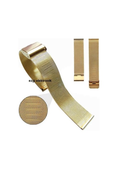 Ince Hasır Metal Saat Kordonu Sarı Çelik Hasır Kordon 24Mm Kayış