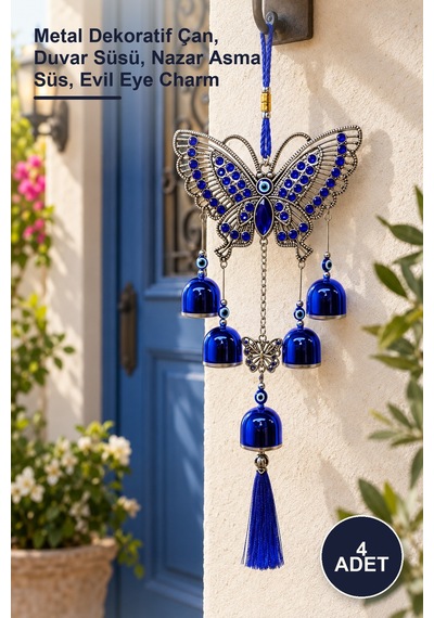 4 Adet Metal Nazar Boncuğu Çan Metal Dekoratif Çan, Duvar Süsü, Nazar Asma Süs, Evil Eye Charm Diğer