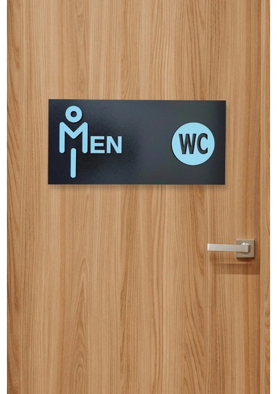 Dekoratif Ahşap 2d Kabartma Men Figürlü Wc Tabelası - Mavi