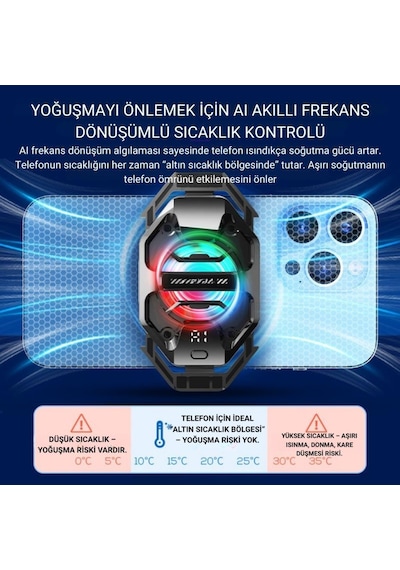 Coofbe Dijital Göstergeli -3 Derece Soğutmalı Telefon Soğutucu Radyatör 3 Mod Tüm Telefonlara Uyumlu