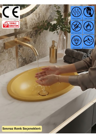 Thorax Vesta Leke Tutmaz Mat Tezgaha Gömme Banyo Lavabosu Eviyesi - Kişiselleştirilebilir Sınırsız Renk Seçenekli Çok Renkli