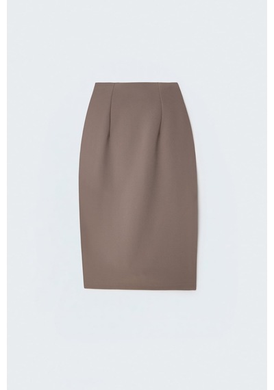 Sateen Düz Kalem Etek - Vizon-137389