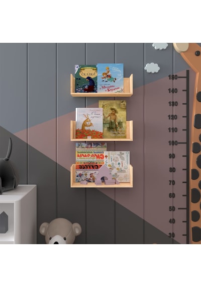 Asra Trend Çocuk Odası Duvar Rafı Kitaplık ÇR-03 %100 MDF 3'lü Set Safir Meşe