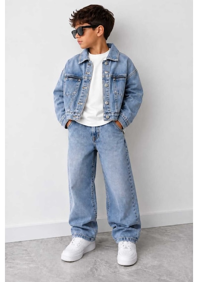 Toikids Erkek Çocuk Jean Ceketli Pantolonlu 2'li Denim Takım Mavi