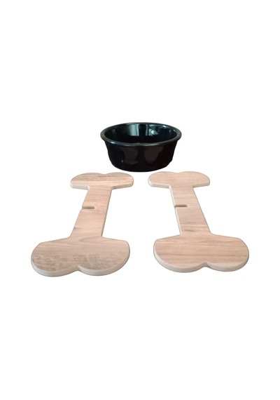 Realwood Seramik Kaseli Ahşap Ayaklı Tekli Büyük Irk Köpek Mama Su Standı