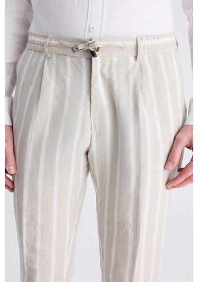 Twn Slim Fit Bej Armürlü %100 Keten Jogger Pantolon 4ec03tl133242 Bej