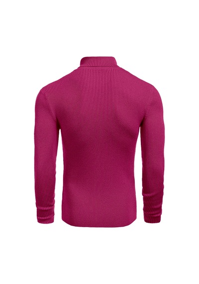 Polızeı Erkek Slim Fit Boğazlı Triko Kazak Esnek Dokulu Fuşya