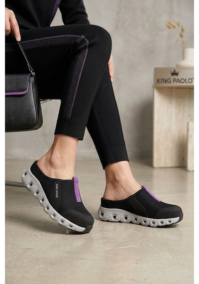 King Paolo H5204 Missy Kadın Memory Foam Sabo Terlik Siyah - Mor