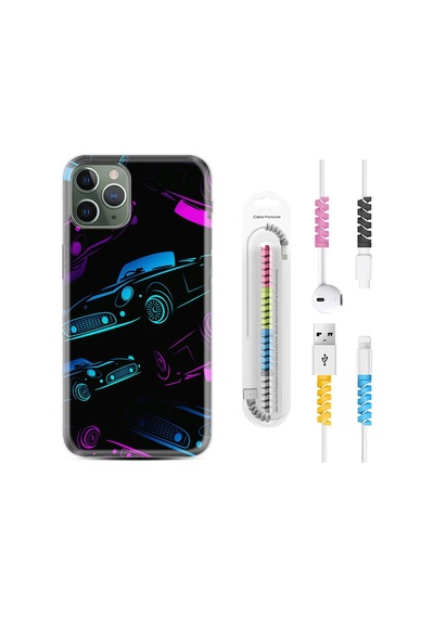 Apple Uyumlu iPhone 11 Pro Max Kılıf Kablo Koruyuculu Cars Neon 1618