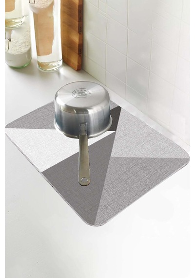 Gri Geometrik Microfiber Bulaşık Kurutma Kurulama Matı Mm006