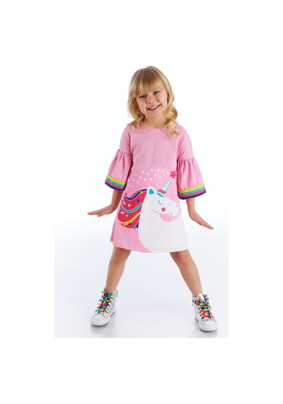 Denokids Unicorn Star Kız Elbise - Pembe